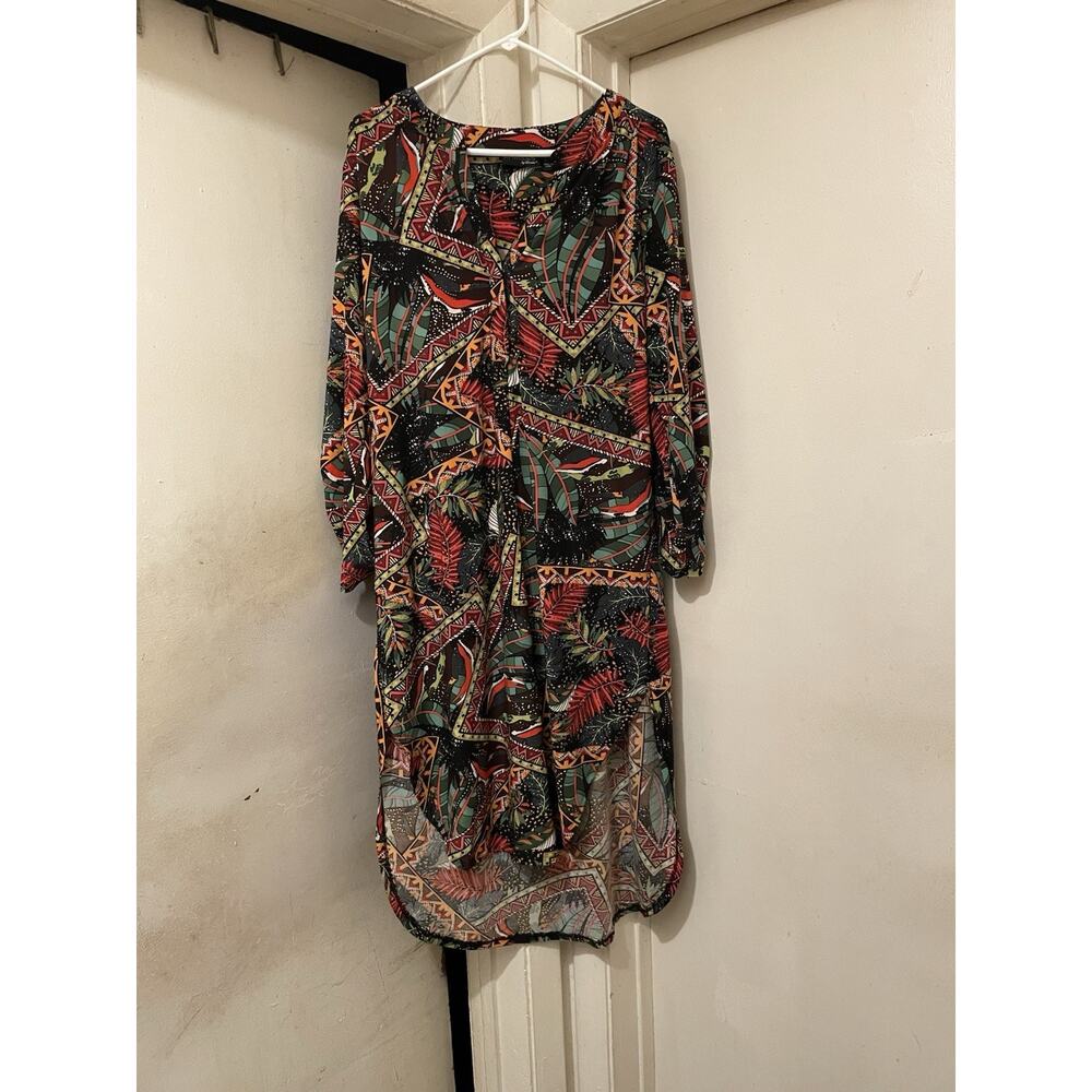 Tropical Tribal Print High Low Dress Women’s Large
